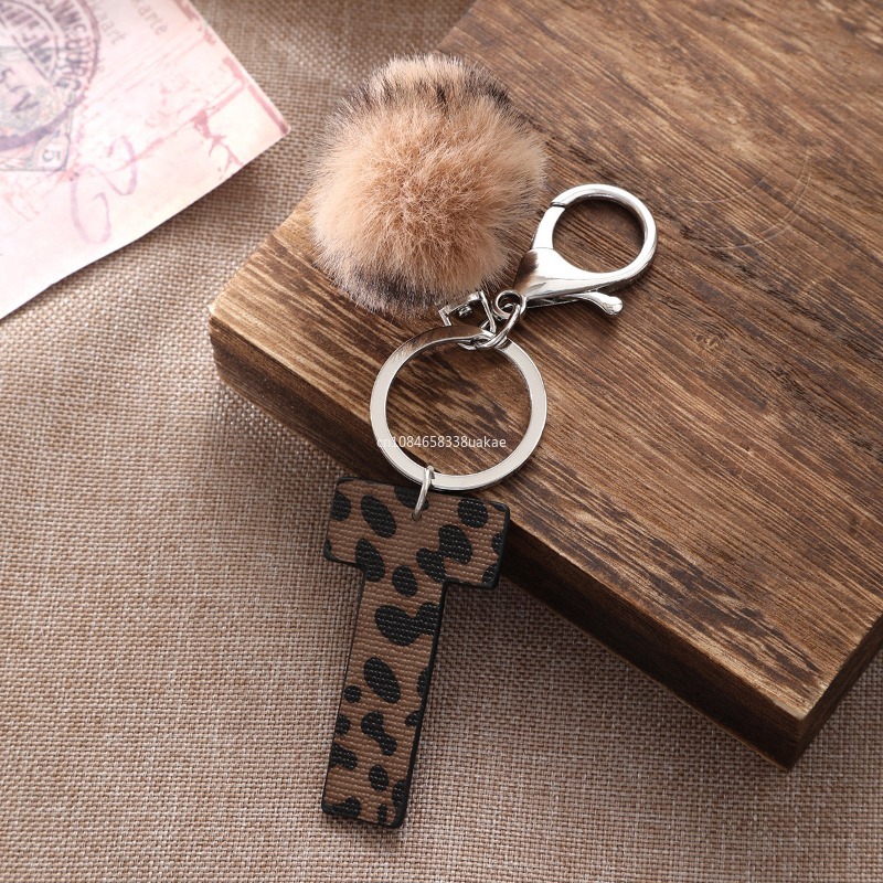 Fashion Leopard English Alphab - Monogram Keychain Leather reseña y precio