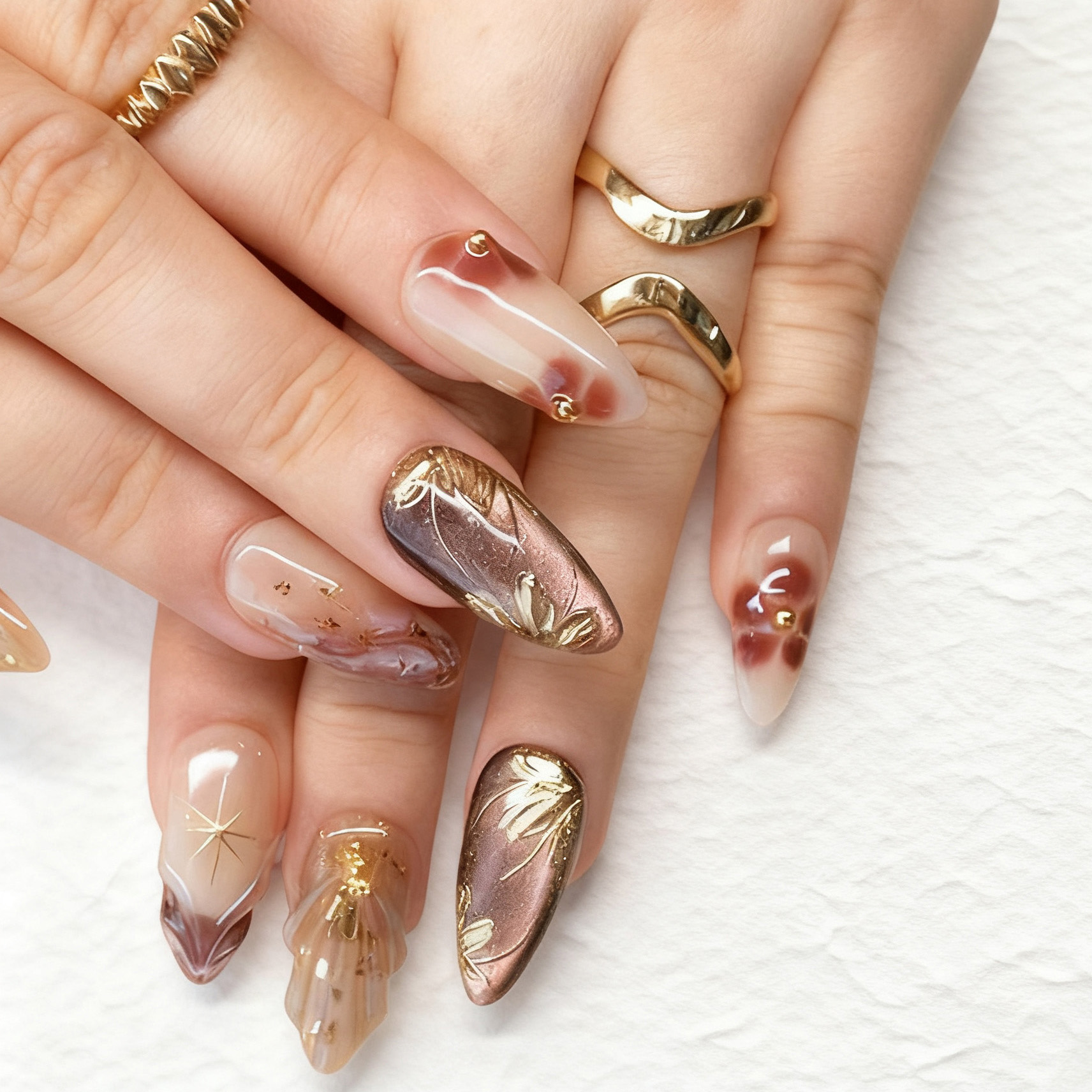 24pcs Flower False Nails Brown - Pressed Flower Art reseña y precio