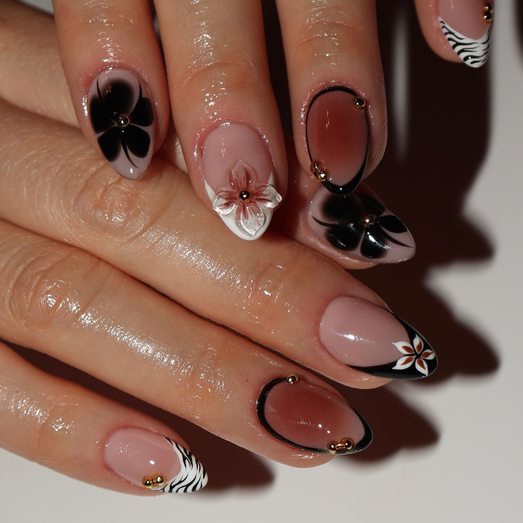 24pcs Flower False Nails Brown - Pressed Flower Art reseña y precio