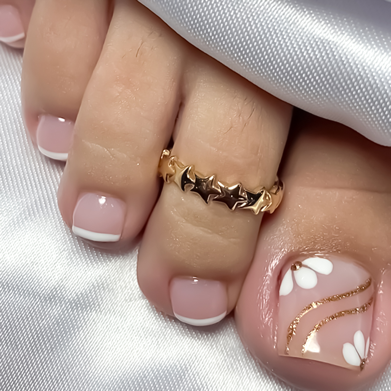 Nude Pink Color Fake Toenails  - Pressed Flower Art reseña y precio