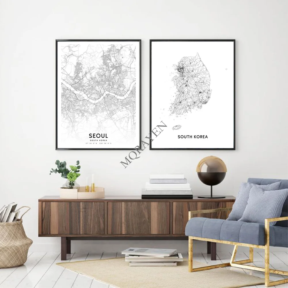 South Korea Map Black and Whit - Custom Star Map reseña y precio