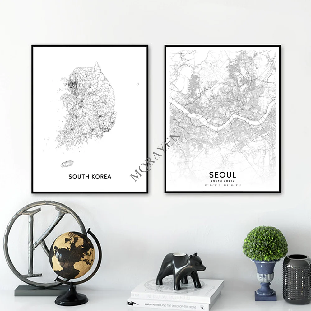 South Korea Map Black and Whit - Custom Star Map reseña y precio