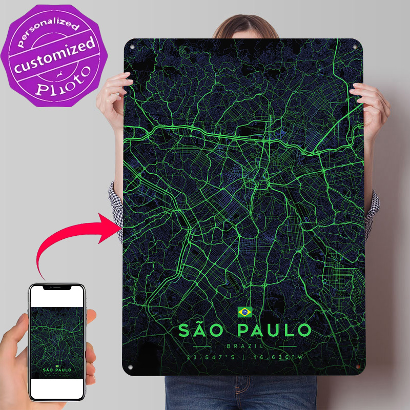 Sao Paulo City Map Art Tin Pos - Custom Map Poster reseña y precio