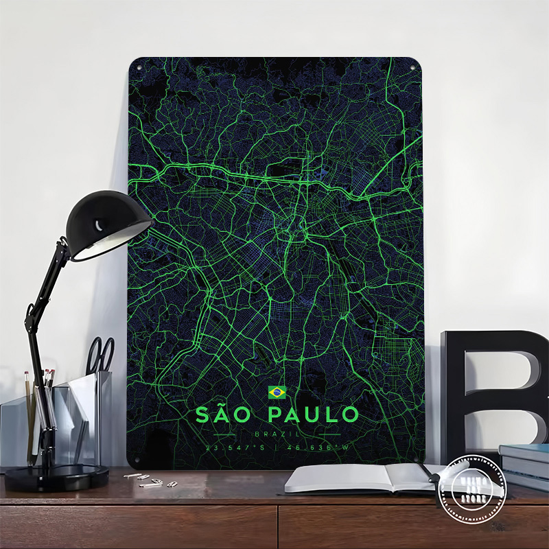 Sao Paulo City Map Art Tin Pos - Custom Map Poster reseña y precio