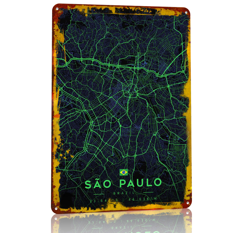 Sao Paulo City Map Art Tin Pos - Custom Map Poster reseña y precio