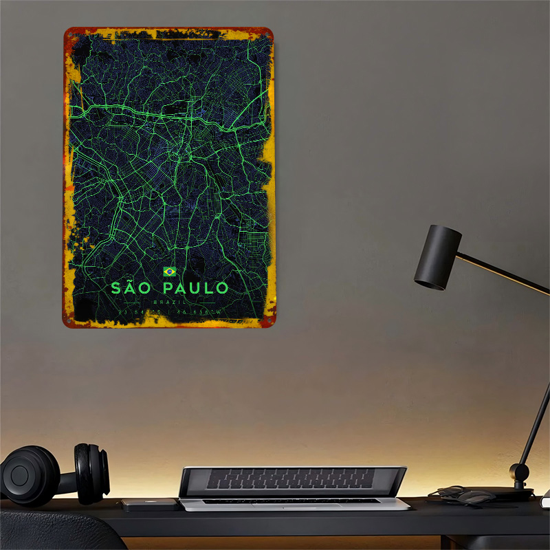 Sao Paulo City Map Art Tin Pos - Custom Map Poster reseña y precio
