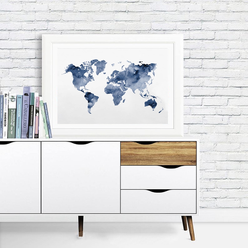Blue World Map Print Navy Map  - Custom Star Map reseña y precio