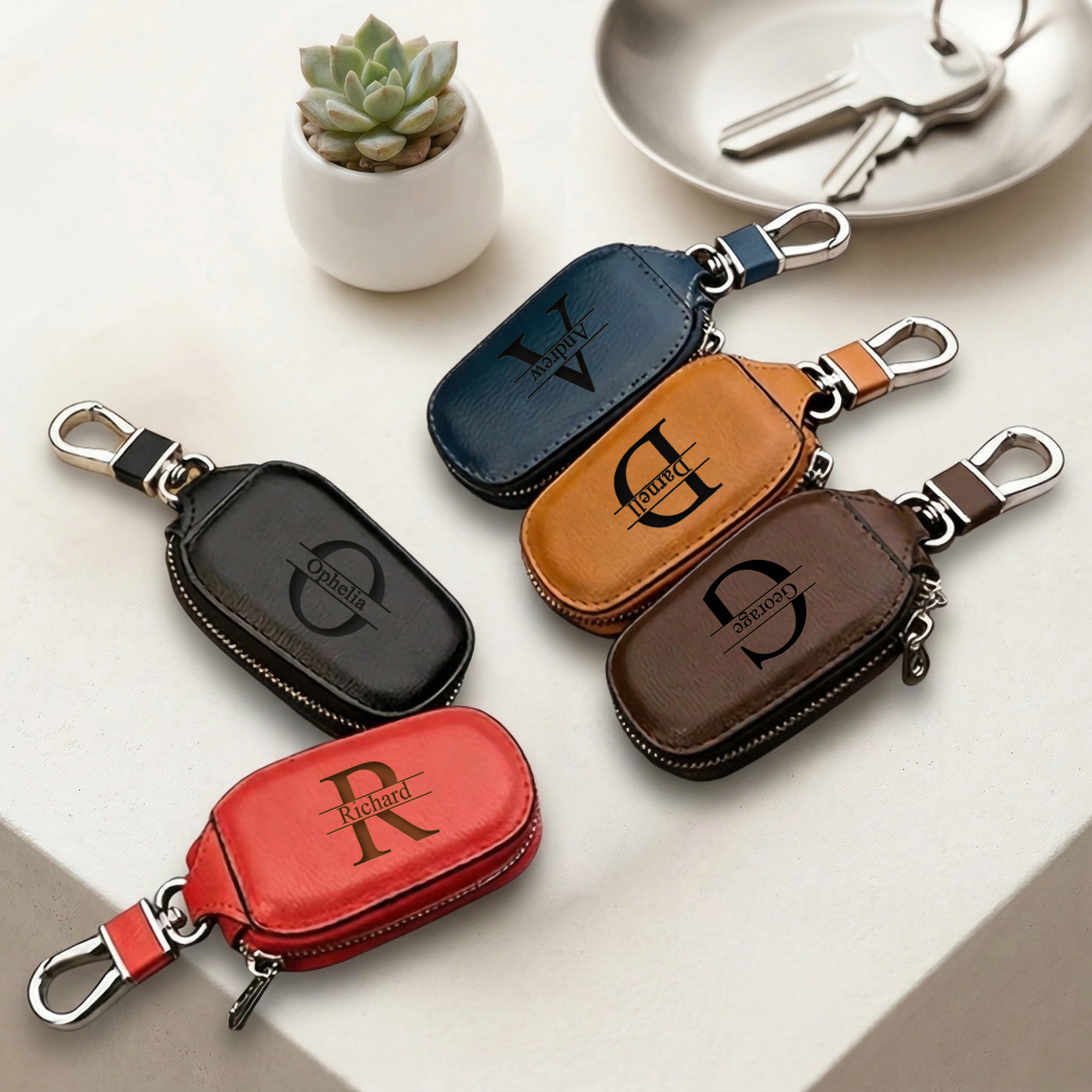 Personalized Custom Zipper Key - Monogram Keychain Leather reseña y precio