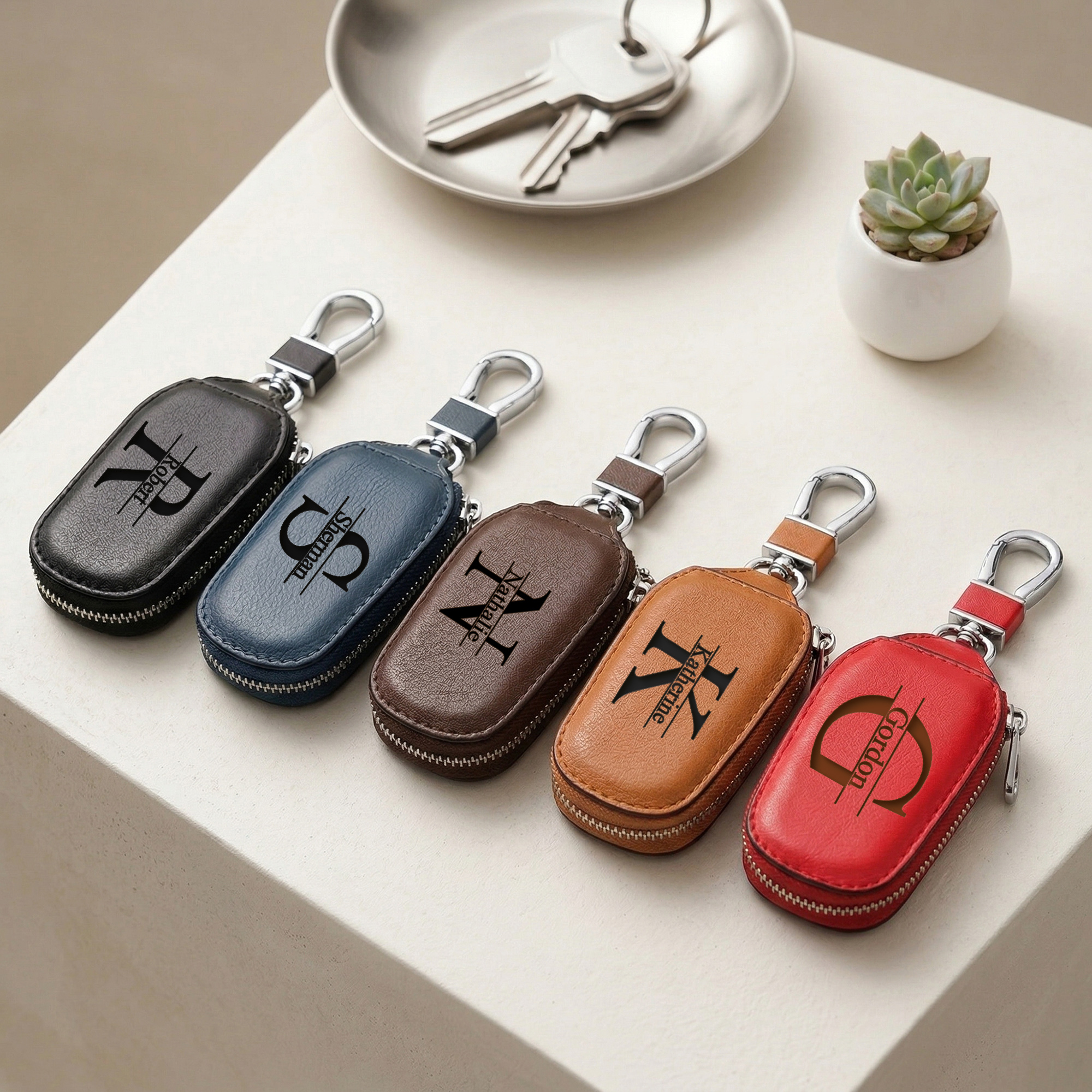 Personalized Custom Zipper Key - Monogram Keychain Leather reseña y precio