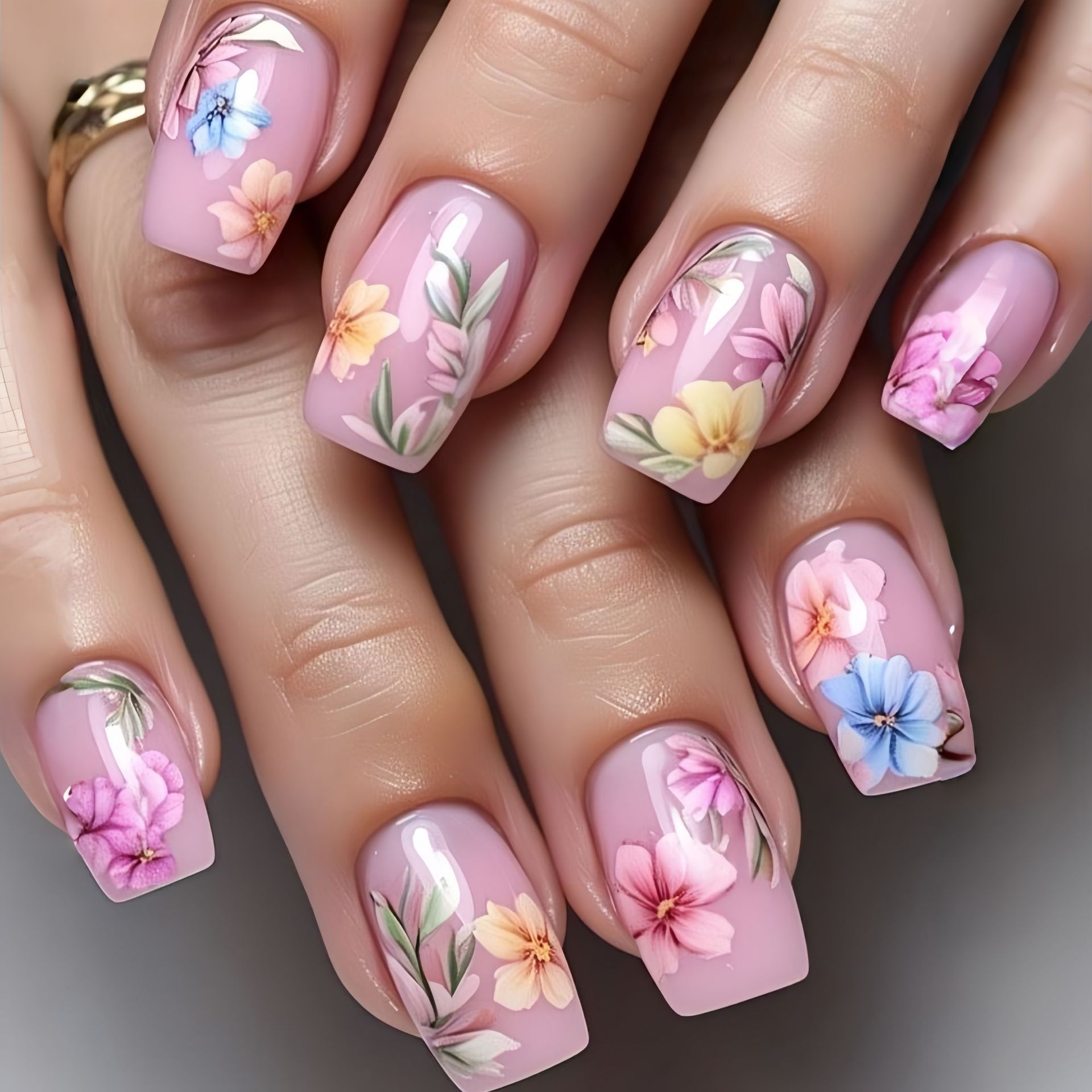 Medium fake nails for women gi - Pressed Flower Art reseña y precio