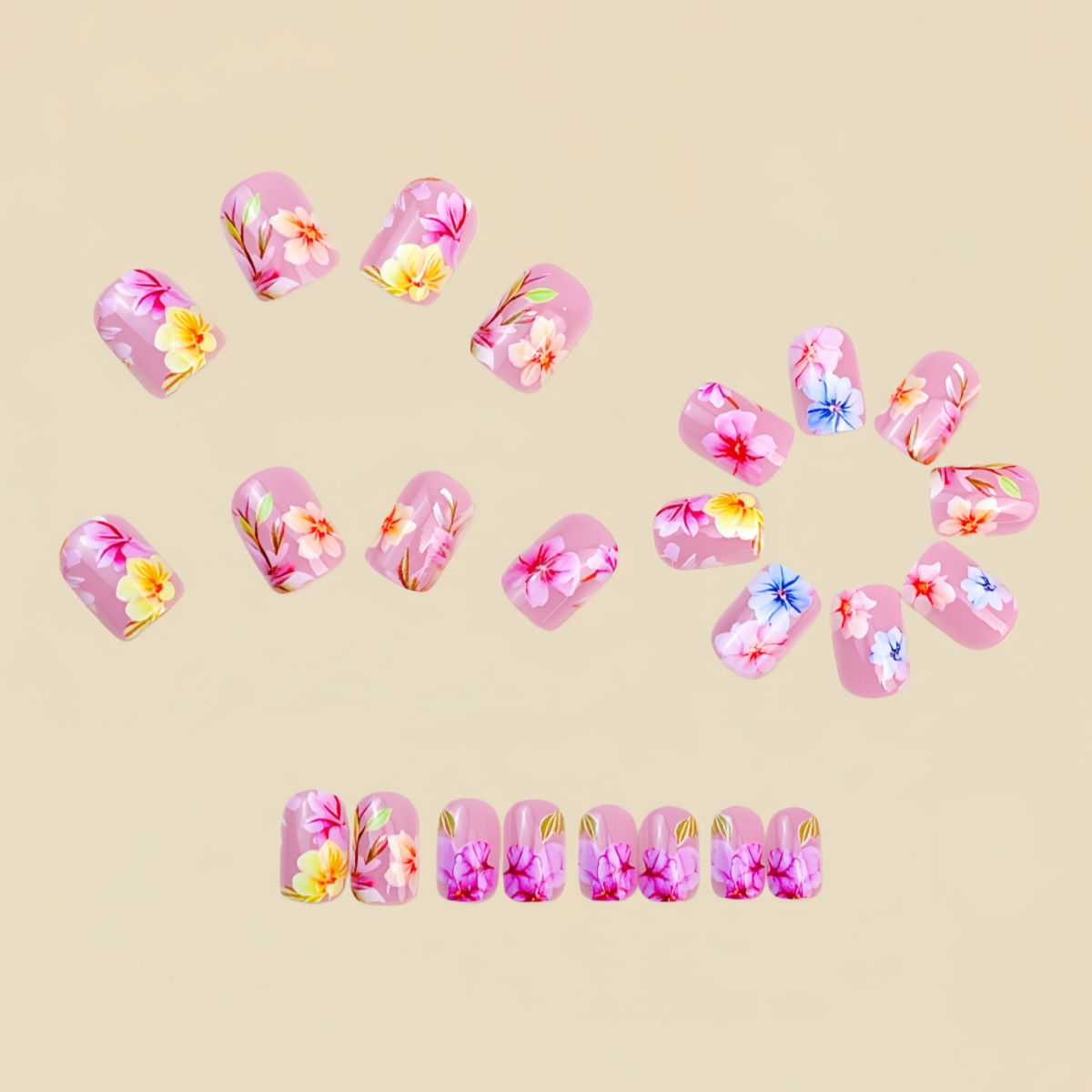 Medium fake nails for women gi - Pressed Flower Art reseña y precio