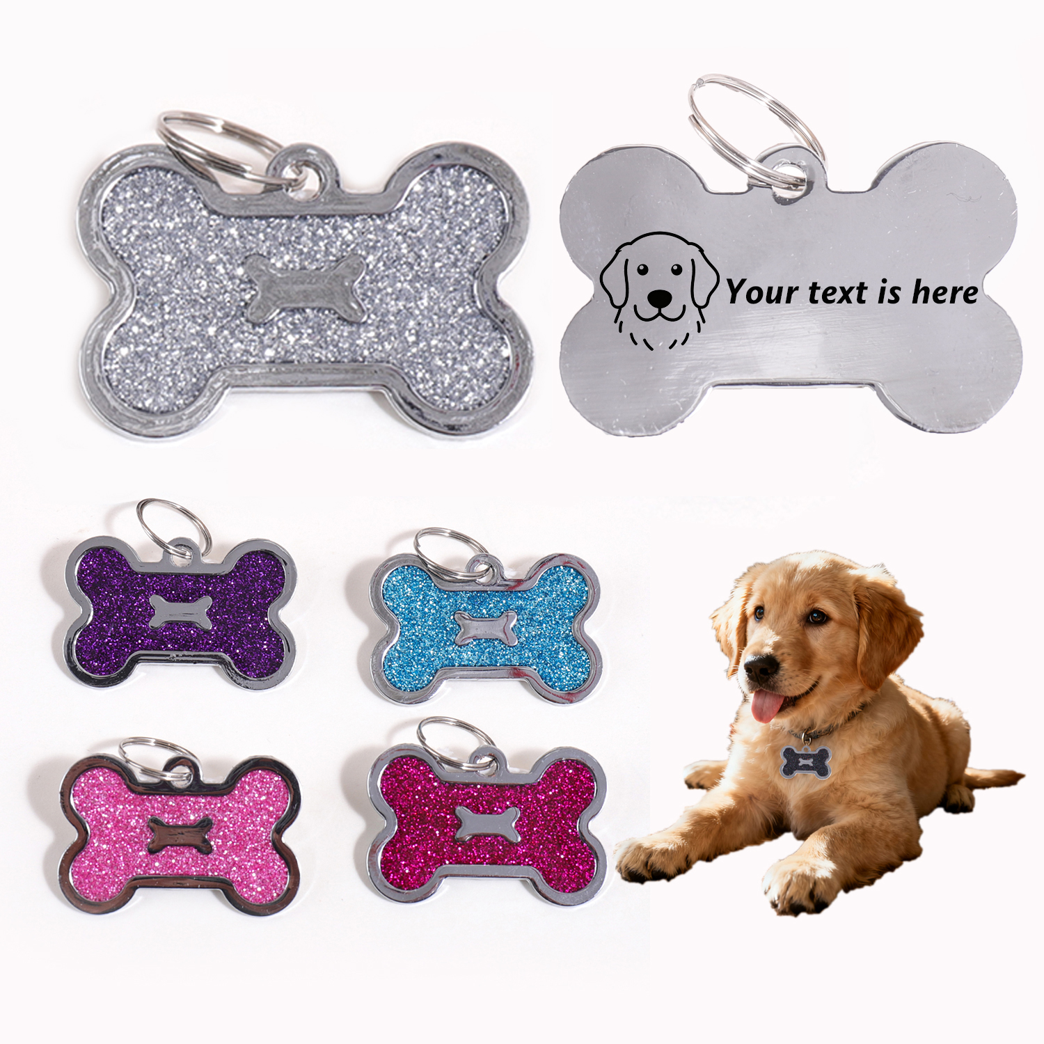 Glitter Custom Text Dog Tags C - Pet Portrait Custom reseña y precio