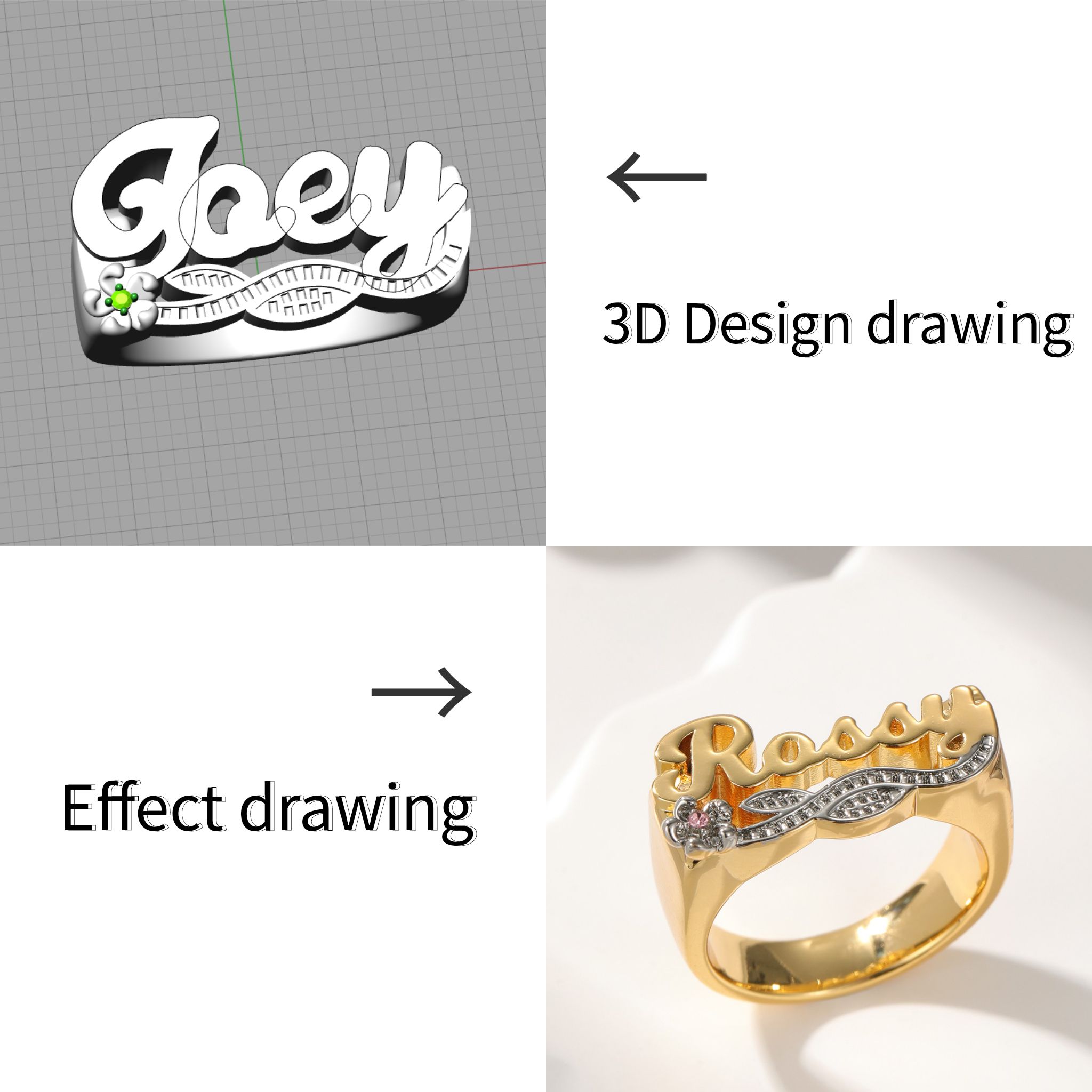 3D Name Ring Custom Diamond Na - Initial Ring Custom reseña y precio