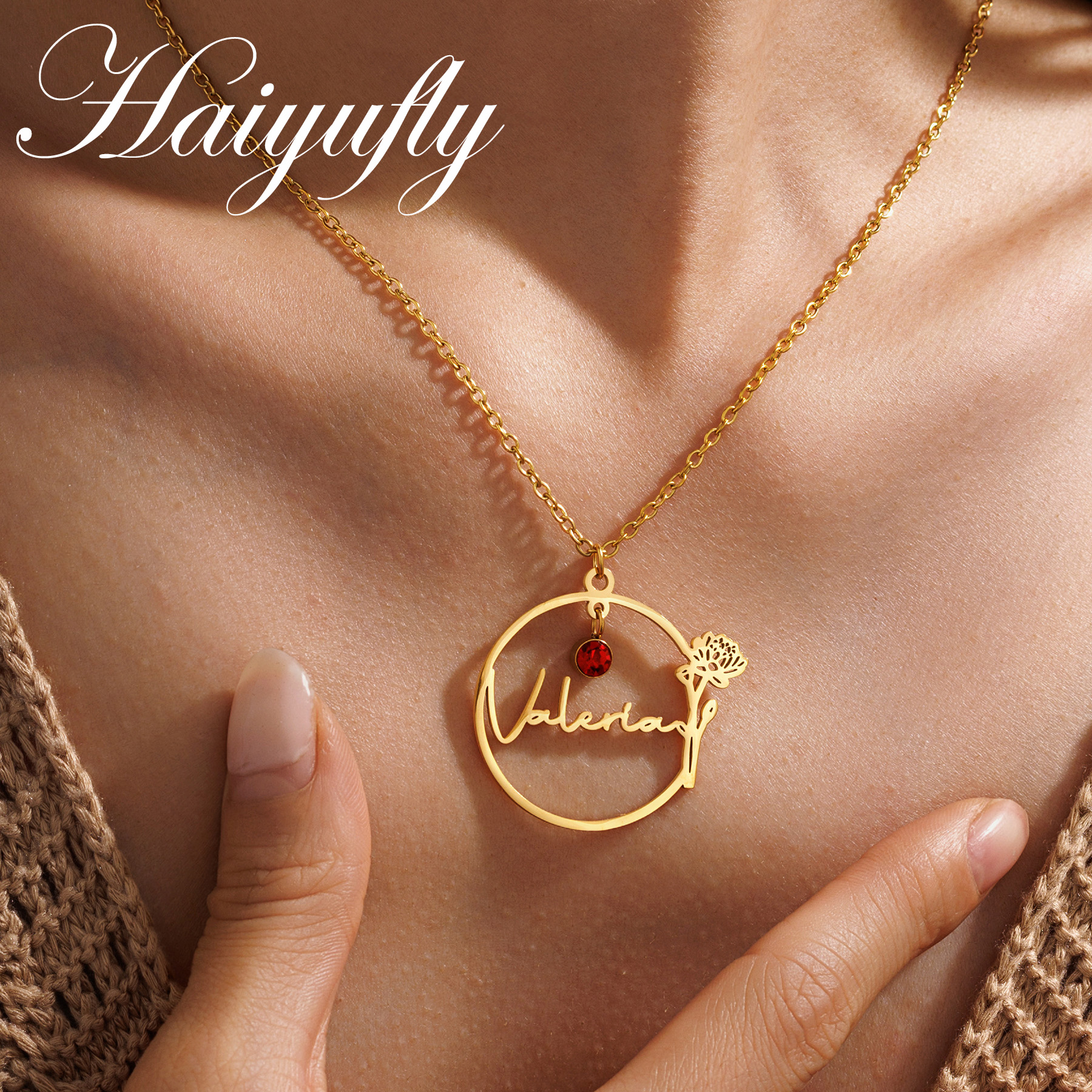 Haiyufly Custom Name Necklace  - Birth Flower Necklace reseña y precio