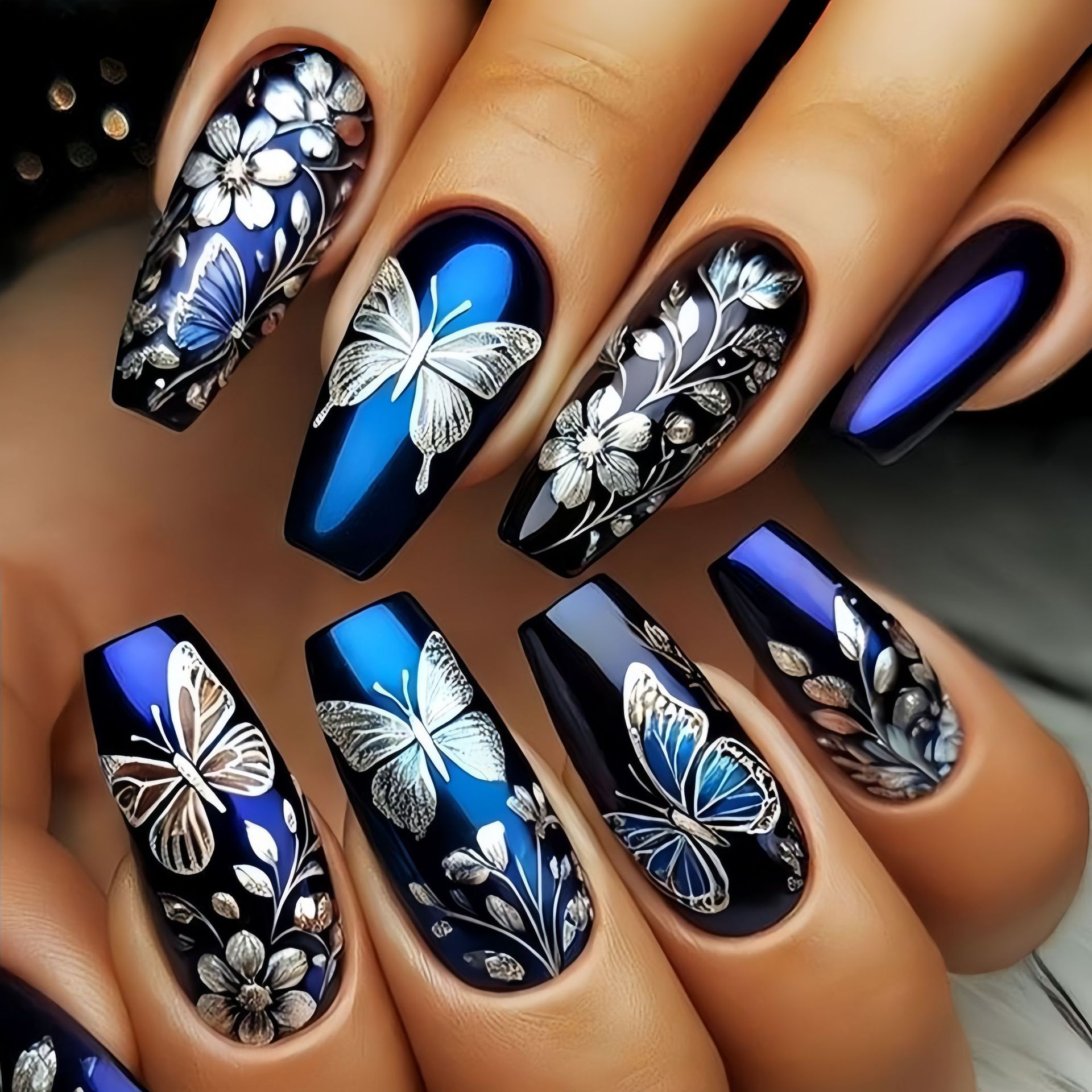 Medium long fake nails for wom - Pressed Flower Art reseña y precio
