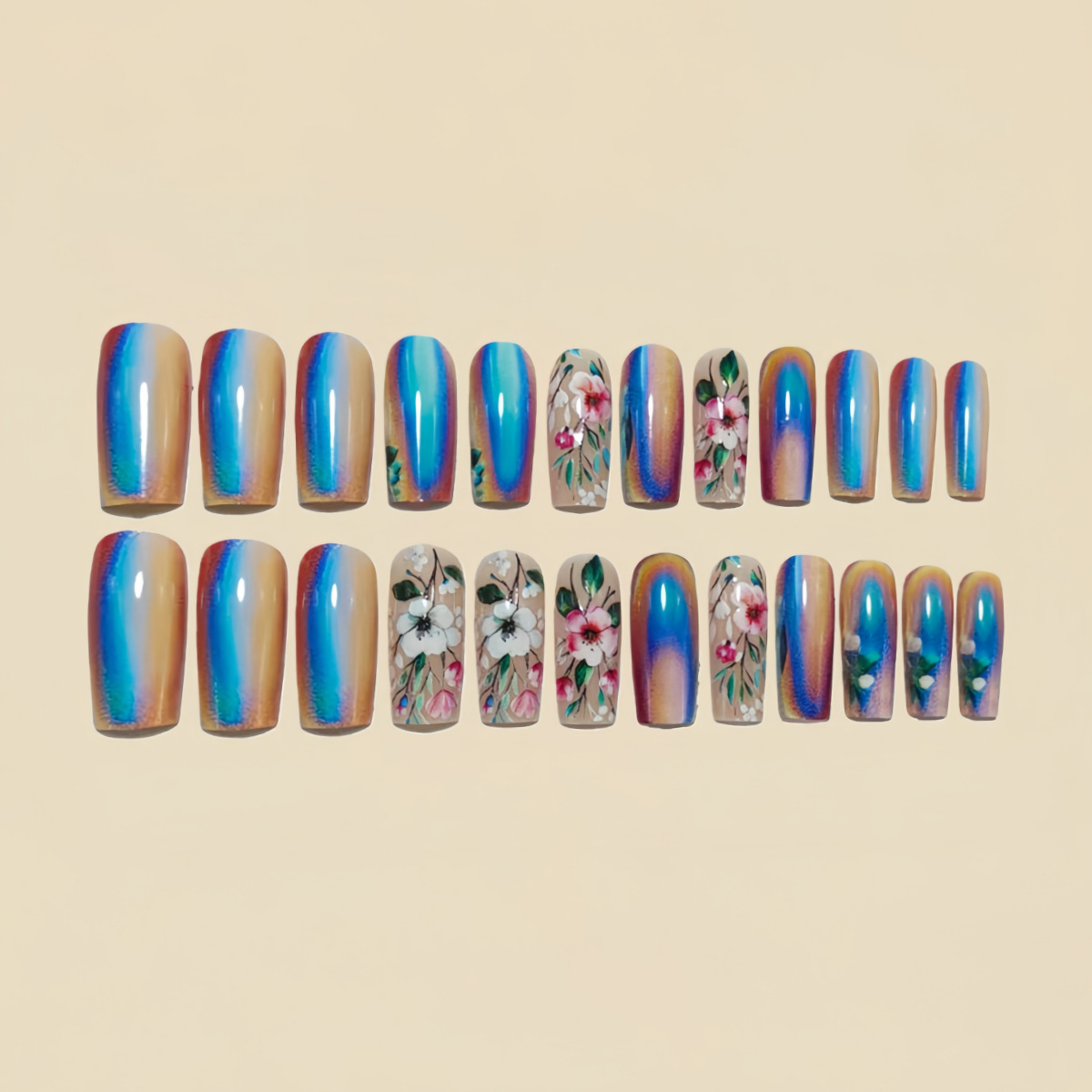 Medium long fake nails for wom - Pressed Flower Art reseña y precio