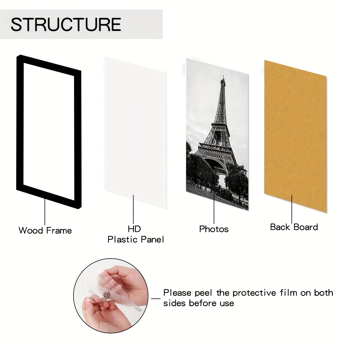 5-Piece Set A4 Black Wooden Ph - Engraved Wood Frame reseña y precio