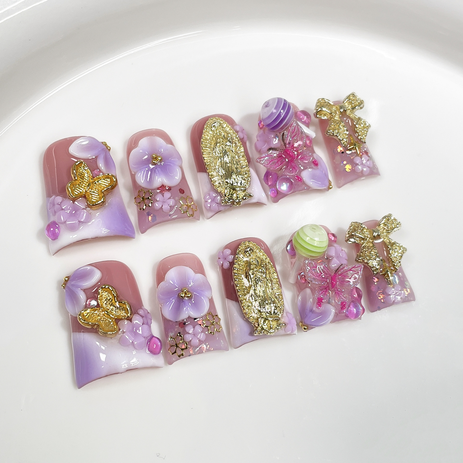 10pcs Ocean Style Fake Nails D - Pressed Flower Art reseña y precio
