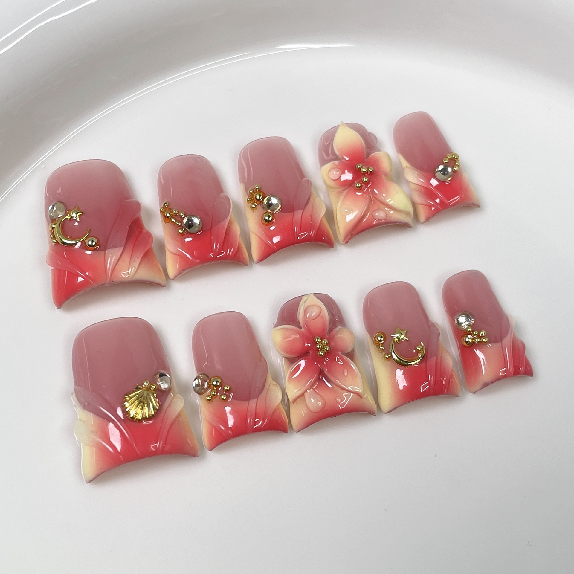 10pcs Ocean Style Fake Nails D - Pressed Flower Art reseña y precio