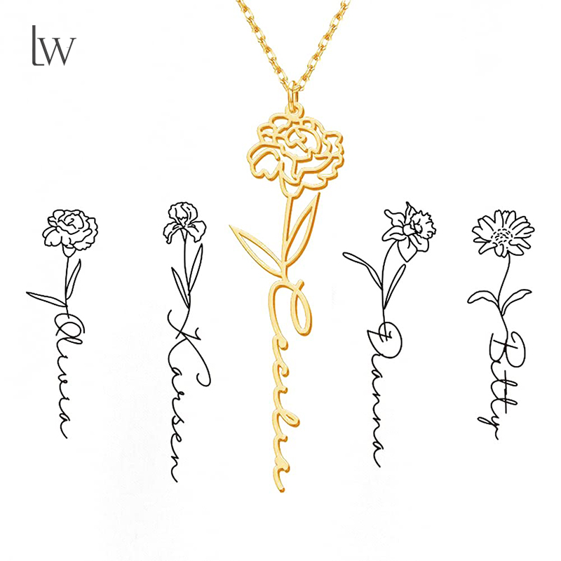 Personalized Birth Flower Name - Birth Flower Necklace reseña y precio