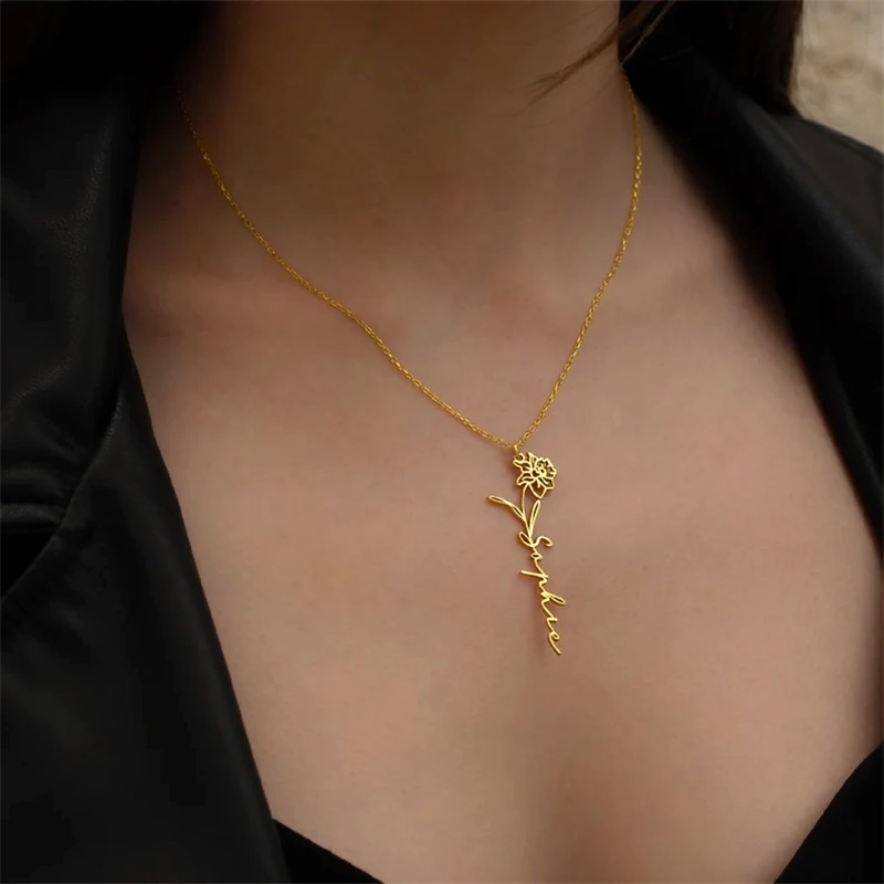 Personalized Birth Flower Name - Birth Flower Necklace reseña y precio