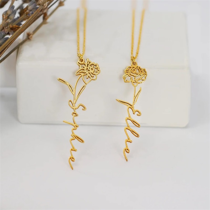 Personalized Birth Flower Name - Birth Flower Necklace reseña y precio