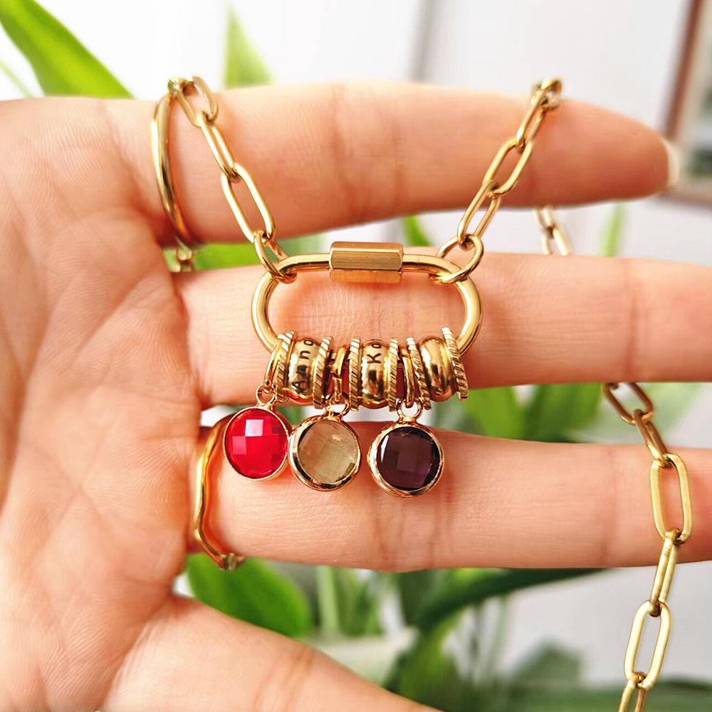 Custom Carabiner Name Charm Ne - Birth Flower Necklace reseña y precio