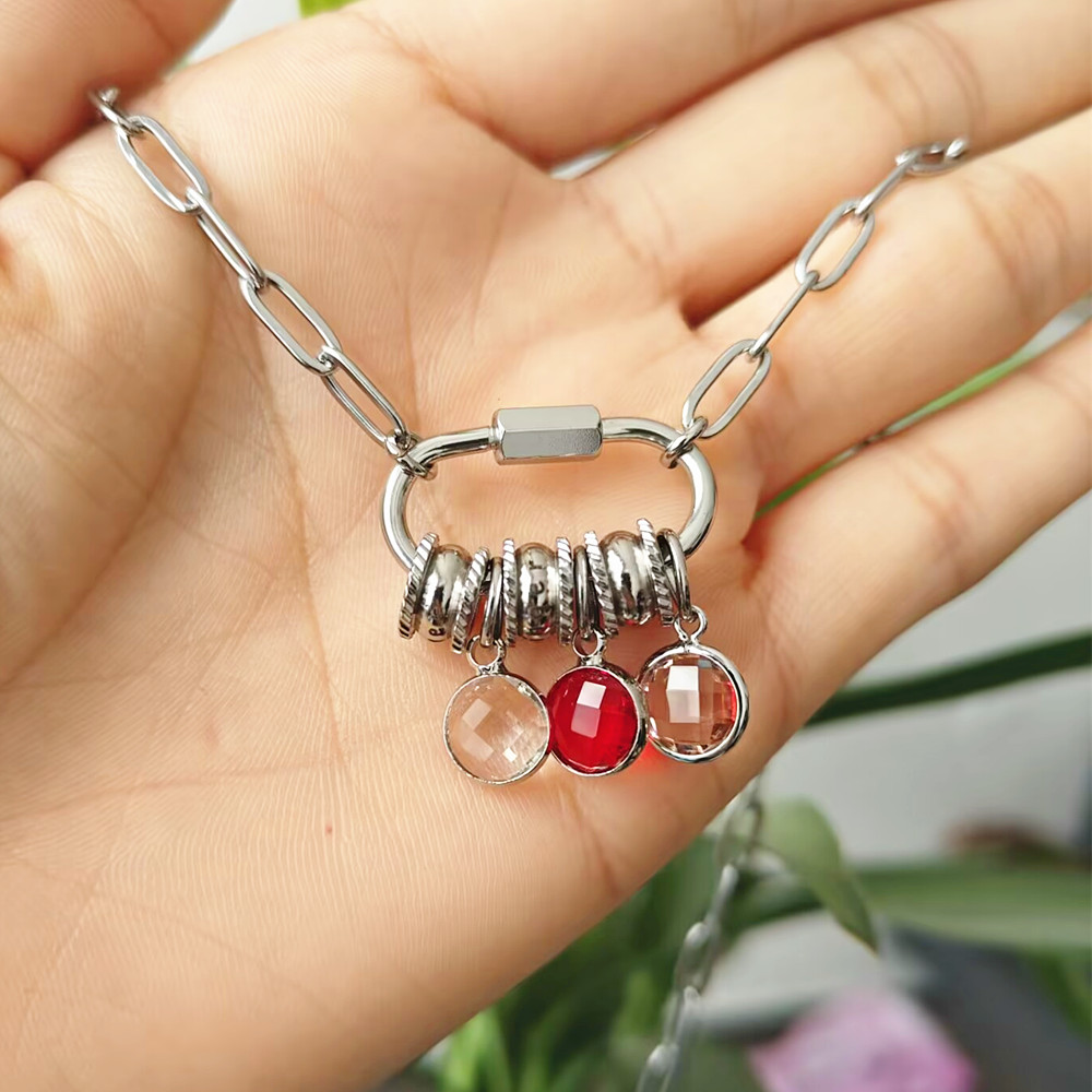 Custom Carabiner Name Charm Ne - Birth Flower Necklace reseña y precio