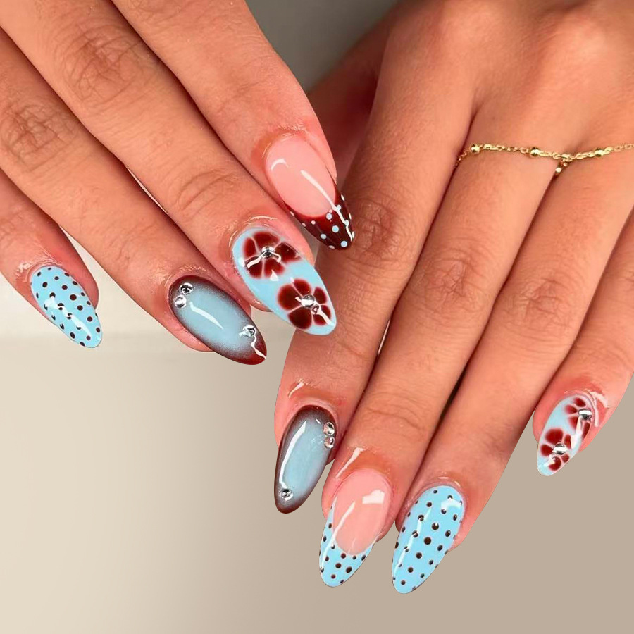 24pcs Leopard Print Brown Nail - Pressed Flower Art reseña y precio