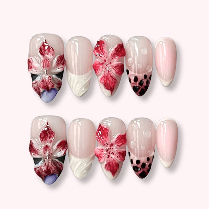 24pcs Leopard Print Brown Nail - Pressed Flower Art reseña y precio